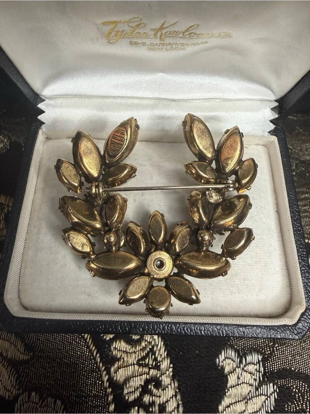 VTG Regency Topaz & Brown AB Rhinestone Floral Brooch with Pearls